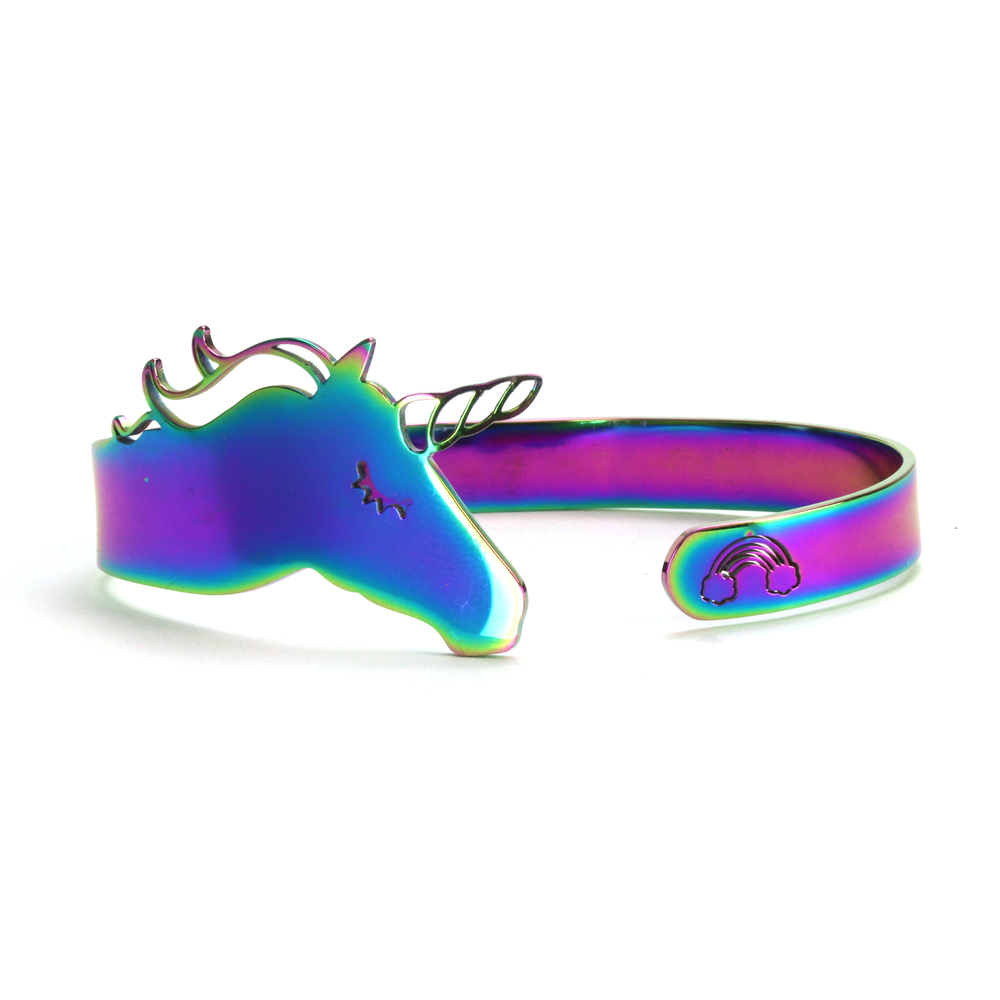 Metal Stamping Blanks Stainless Steel, Rainbow Color Unicorn Bracelet Blank, 152mm (6") x 8.5mm (.34")